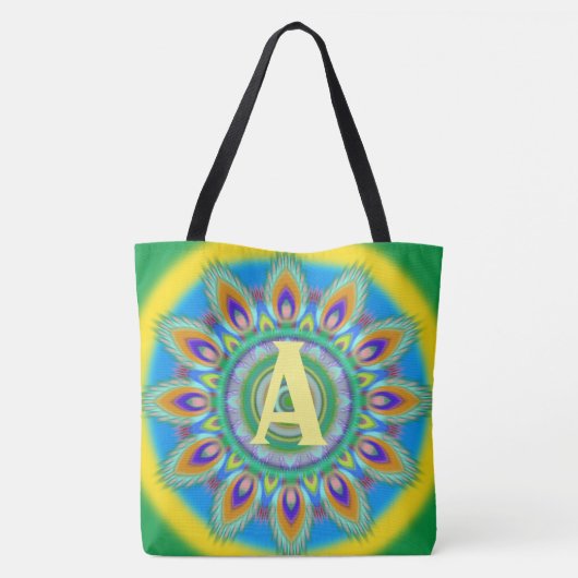 Custom initiaal psychedelische Grote Tas greens (Achterkant)