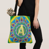 Custom initiaal psychedelische Grote Tas greens (Dichtbij)
