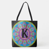 Custom initiaal psychedelische Grote Tas ZWART (Voorkant)