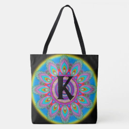 Custom initiaal psychedelische Grote Tas ZWART