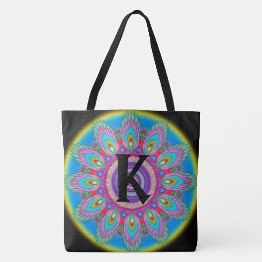 Custom initiaal psychedelische Grote Tas ZWART (Voorkant)
