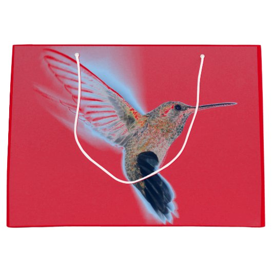 CUSTOM INITIAAL RED FLYING HUMMINGBIRD Gift Bag Groot Cadeauzakje (Voorkant)