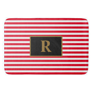 Custom Initiaal Rood/Wit Strepen Badmat
