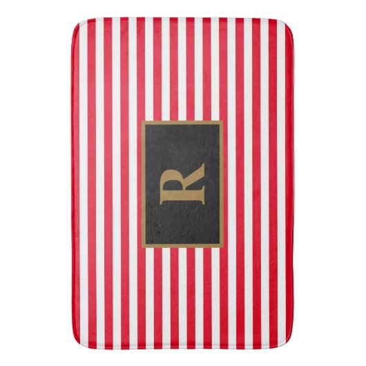 Custom Initiaal Rood/Wit Strepen Badmat (Voorkant Verticaal)