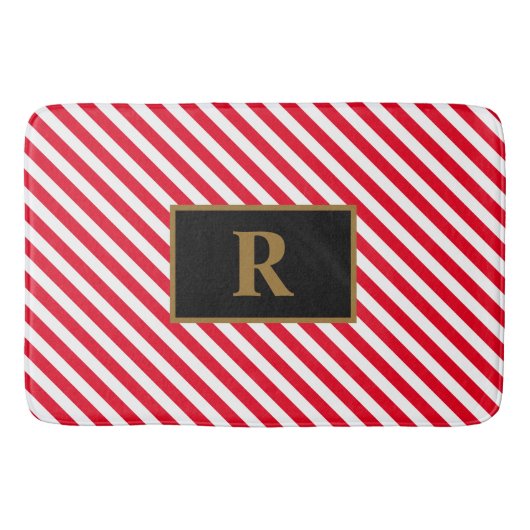 Custom Initiaal Rood/Wit Strepen Badmat (Voorkant)