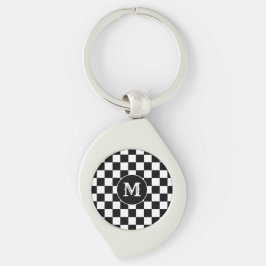 Custom Initial, Black White Checkered Keychain