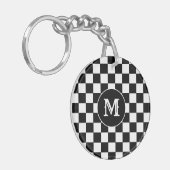 Custom Initial, Black White Checkered Keychain (Voorkant Links)