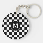 Custom Initial, Black White Checkered Keychain (Achterkant)