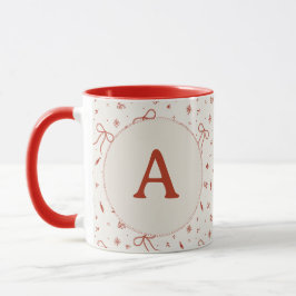 Custom Initial Festive Coquette Merry Christmas Mok