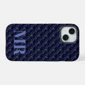 Custom Initial Large Modern Blue Lattice Rubber iPhone 15 Case (Achterkant horizontaal)