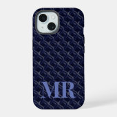 Custom Initial Large Modern Blue Lattice Rubber iPhone 15 Case (Achterkant)