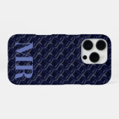 Custom Initial Large Modern Blue Lattice Rubber iPhone Hoesje (Achterkant horizontaal)