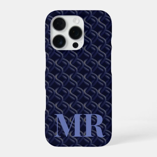 Custom Initial Large Modern Blue Lattice Rubber iPhone Hoesje (Achterkant)