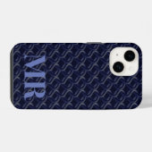 Custom Initial Large Modern Blue Lattice Rubber iPhone Hoesje (Achterkant horizontaal)