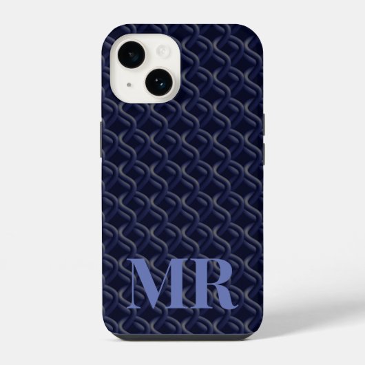 Custom Initial Large Modern Blue Lattice Rubber iPhone Hoesje (Achterkant)