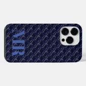 Custom Initial Large Modern Blue Lattice Rubber iPhone Hoesje (Achterkant horizontaal)