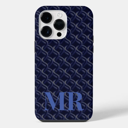 Custom Initial Large Modern Blue Lattice Rubber iPhone Hoesje (Achterkant)