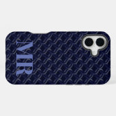 Custom Initial Large Modern Blue Lattice Rubber iPhone Hoesje (Achterkant horizontaal)