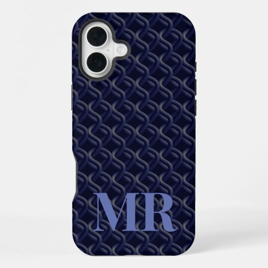 Custom Initial Large Modern Blue Lattice Rubber iPhone Hoesje (Achterkant)