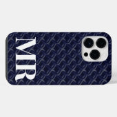 Custom Initial Large Modern Blue Lattice Rubber iPhone Hoesje (Achterkant horizontaal)