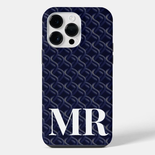 Custom Initial Large Modern Blue Lattice Rubber iPhone Hoesje (Achterkant)