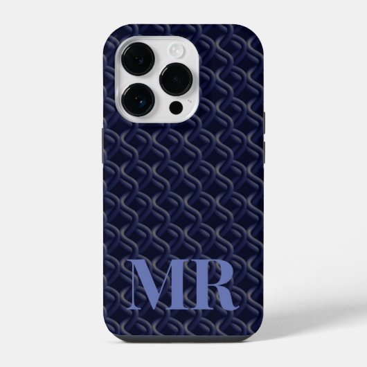 Custom Initial Large Modern Blue Lattice Rubber iPhone Hoesje (Achterkant)