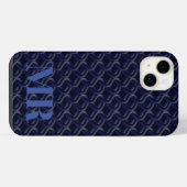 Custom Initial Large Modern Blue Lattice Rubber iPhone Hoesje (Achterkant horizontaal)
