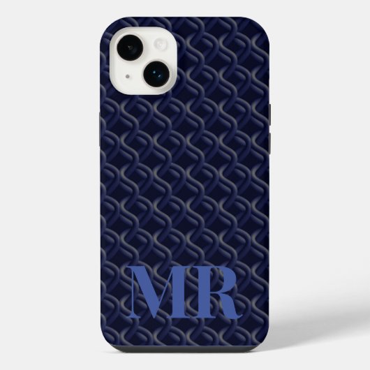 Custom Initial Large Modern Blue Lattice Rubber iPhone Hoesje (Achterkant)