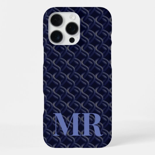 Custom Initial Large Modern Blue Lattice Rubber iPhone Hoesje (Achterkant)
