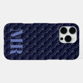 Custom Initial Large Modern Blue Lattice Rubber iPhone Hoesje (Achterkant horizontaal)