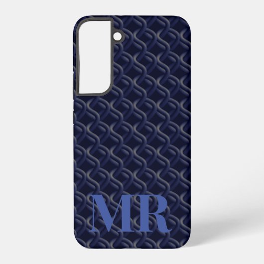 Custom Initial Large Modern Blue Lattice Rubber Samsung Galaxy Hoesje (Achterkant)