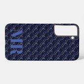 Custom Initial Large Modern Blue Lattice Rubber Samsung Galaxy Hoesje (Achterkant horizontaal)