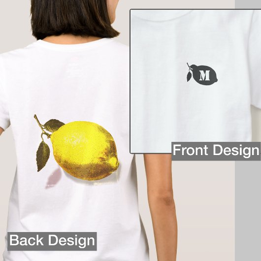 Custom Initial Lemon Silhouette Front Back Print T-shirt