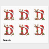 Custom initial monogram D antler Santa's snowflake Vierkante Sticker (Vel)