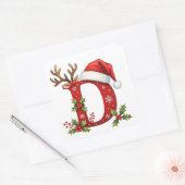 Custom initial monogram D antler Santa's snowflake Vierkante Sticker (Envelop)