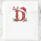 Custom initial monogram D antler Santa's snowflake Vierkante Sticker (Tas)