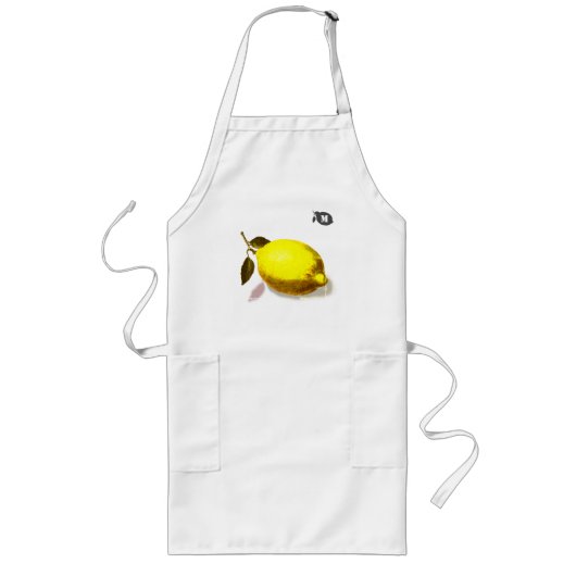 Custom Initial Yellow Lemon Watercolor Kitchen Lang Schort (Voorkant)