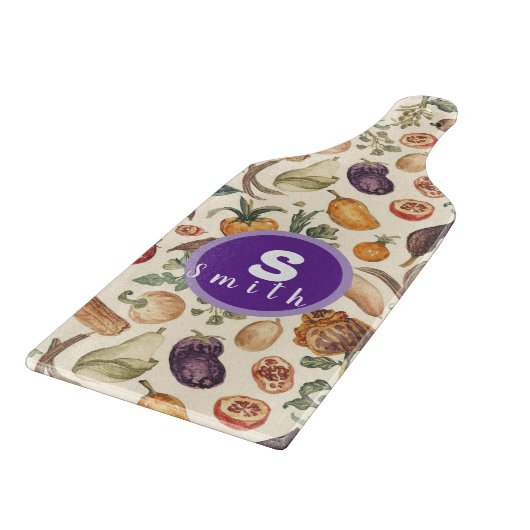 Custom initials Fruits and vegetables pattern Snijplank (Hoek)