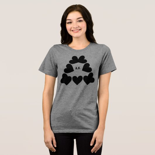 Custom Initials Heart Triangle Ladies Tri-Blend Shirt (Voorkant volledig)