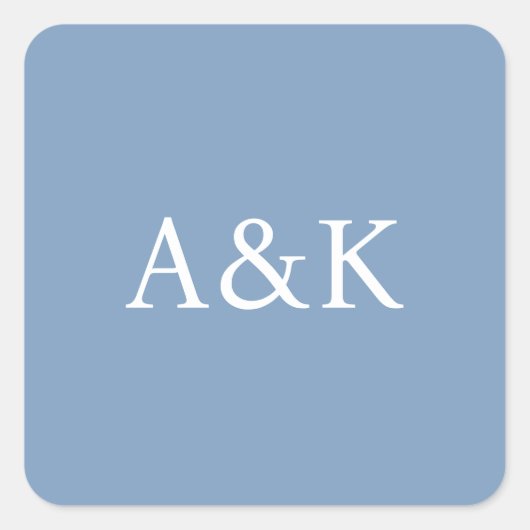 Custom Initials on Dusty Slate Blue Wedding Vierkante Sticker (Voorkant)