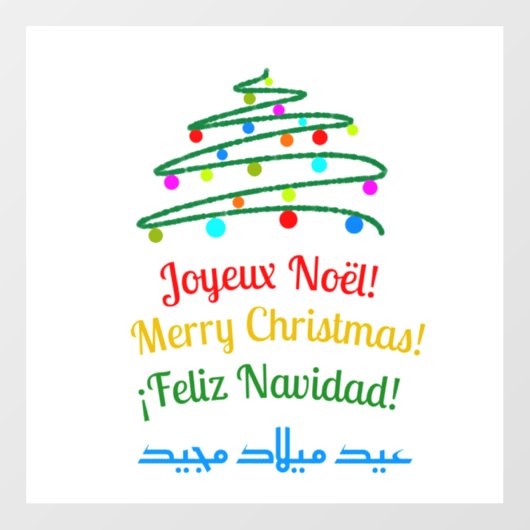 Custom International Merry Christmas Festive Tree Raamsticker (Vel)