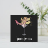 CUSTOM INVITES - Pink Martini Glass 3D Fairy Girl Kaart (Staand voorkant)