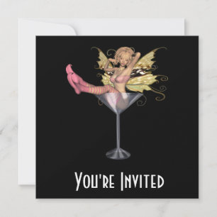 CUSTOM INVITES - Pink Martini Glass 3D Fairy Girl Kaart
