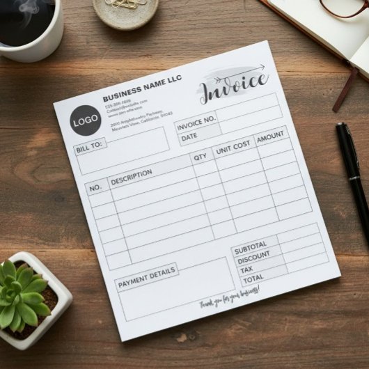 Custom invoice Form with Logo, Gray Small Business Notitieblok