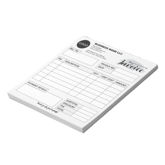 Custom invoice Form with Logo, Gray Small Business Notitieblok (Linkerzijde)