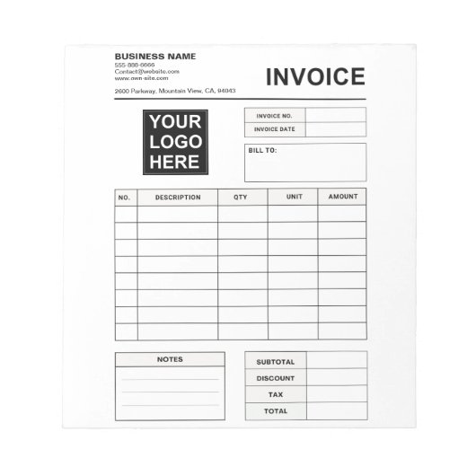 Custom Invoice Order Forms & Business Logo Notitieblok (Voorkant)