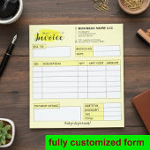 Custom Invoice Receipt, Yellow Small Business Name Notitieblok