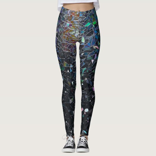 Custom Iridescent Abstract Stained Glass Pattern Leggings (Voorkant)