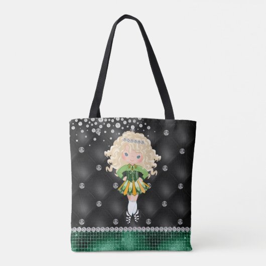 Custom Irish Dance Blond Girl Green, zwart Tote Bag (Achterkant)