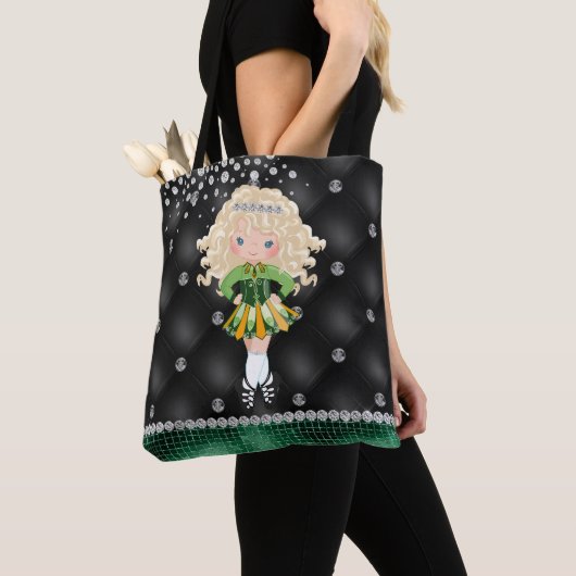 Custom Irish Dance Blond Girl Green, zwart Tote Bag (Dichtbij)